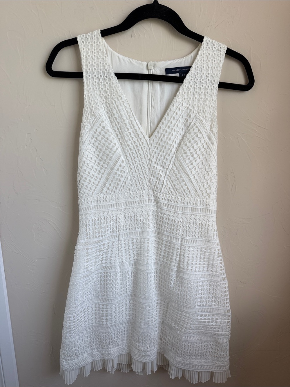 French Connection White Lace V-Neck Mini Dress